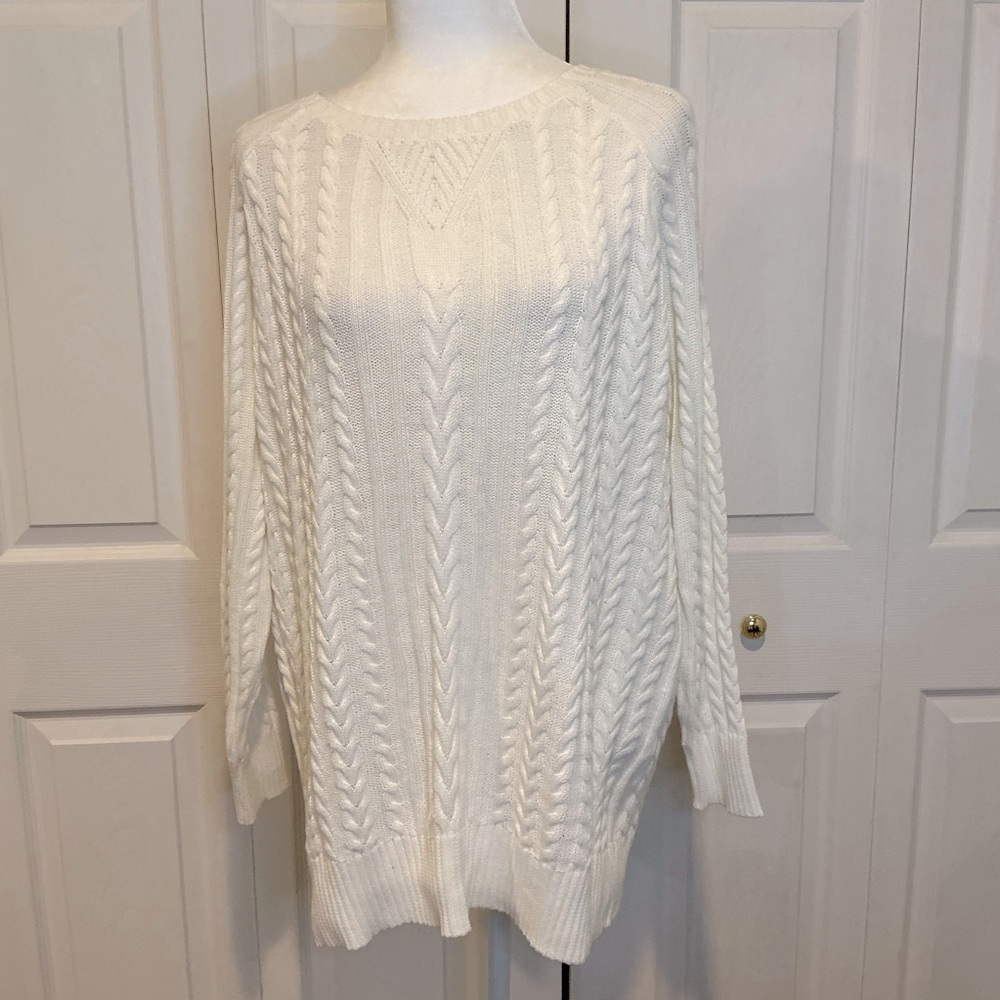 🩷 Bianca Nygard Cable Knit Crew Neck Sweater Cutout Shoulders - Large (01114)